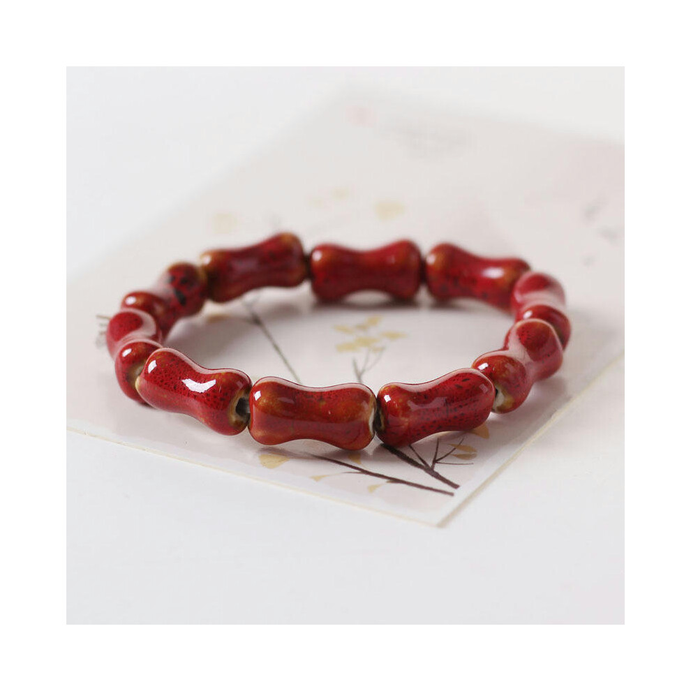 (Bone red SL0315) Wholesale Jingdezhen Ceramic Jewelry New Fashion Flower Glaze Bead Bracelet Multi -Color Leisure National Style Student Bracelet