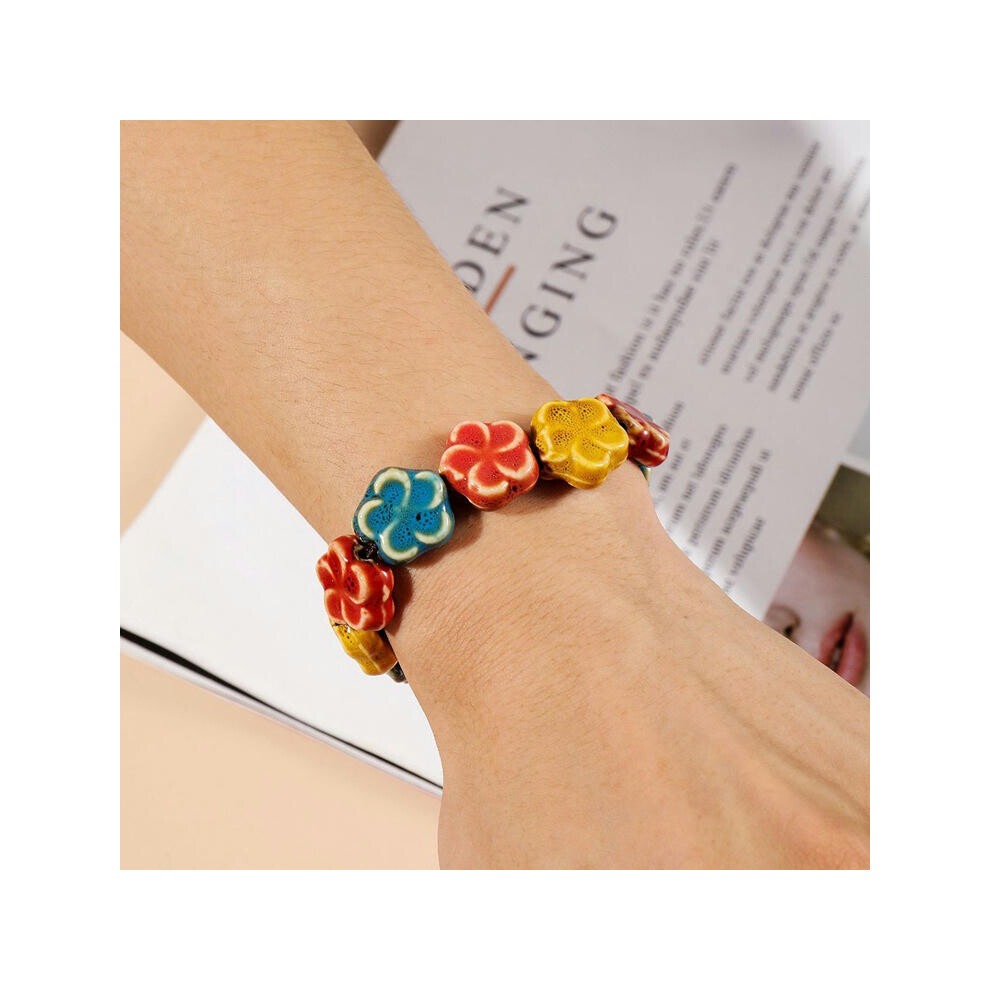 (Flower bracelet) Wholesale Jingdezhen Ceramic Jewelry New Fashion Flower Glaze Bead Bracelet Multi -Color Leisure National Style Student Bracelet