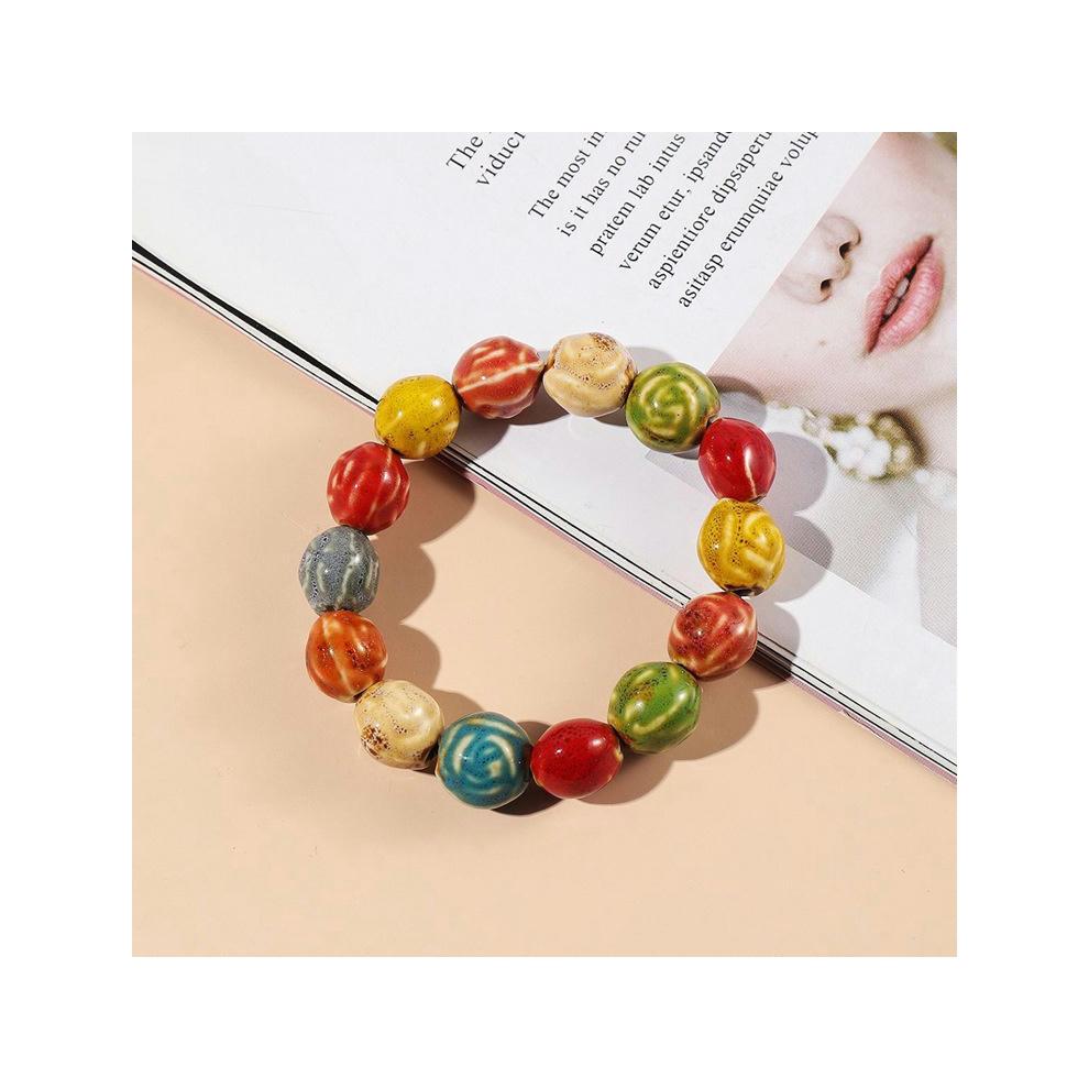 (Rose ball bracelet) Wholesale Jingdezhen Ceramic Jewelry New Fashion Flower Glaze Bead Bracelet Multi -Color Leisure National Style Student Bracelet