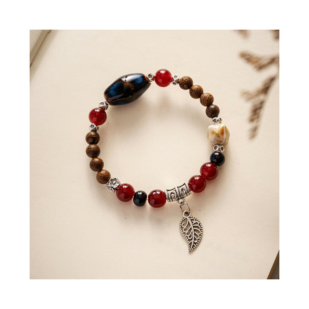 (SL0046 black) Wholesale Jingdezhen Ceramic Jewelry New Fashion Flower Glaze Bead Bracelet Multi -Color Leisure National Style Student Bracelet