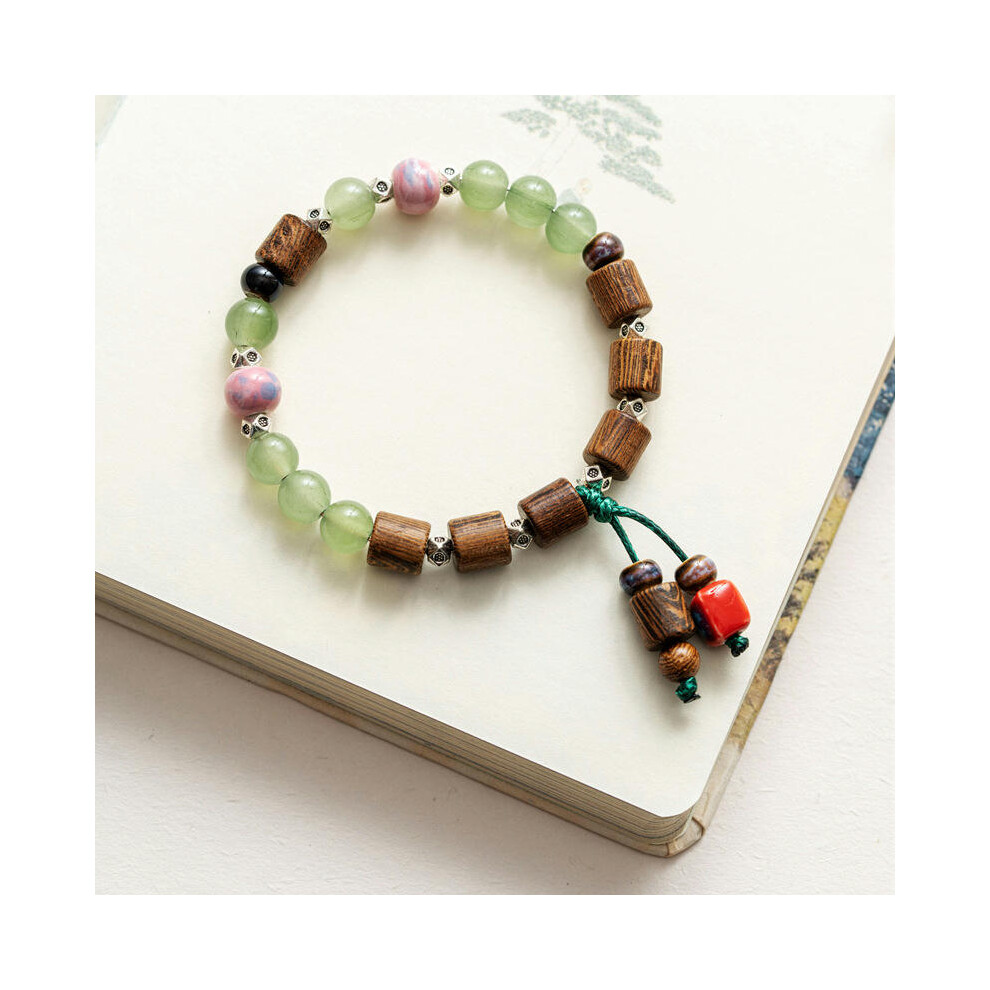 (SL0133 wood green) Wholesale Jingdezhen Ceramic Jewelry New Fashion Flower Glaze Bead Bracelet Multi -Color Leisure National Style Student Bracelet