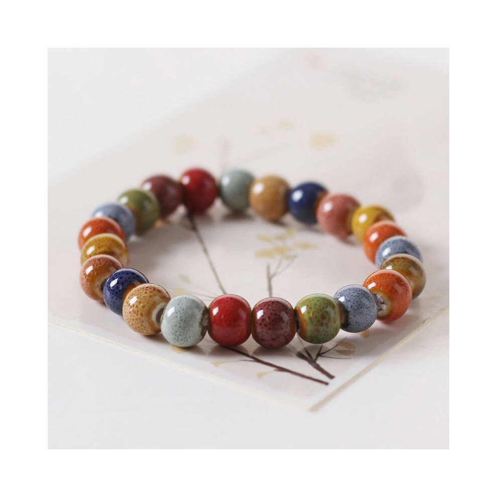 (Round SL0309) Wholesale Jingdezhen Ceramic Jewelry New Fashion Flower Glaze Bead Bracelet Multi -Color Leisure National Style Student Bracelet