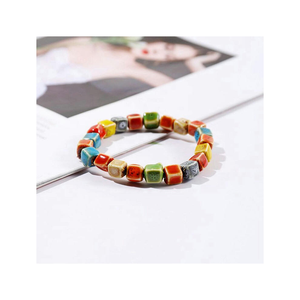 (Xiao#Sifang) Wholesale Jingdezhen Ceramic Jewelry New Fashion Flower Glaze Bead Bracelet Multi -Color Leisure National Style Student Bracelet