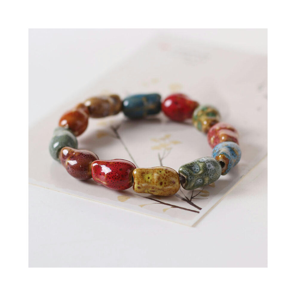 (Skeleton SL0320) Wholesale Jingdezhen Ceramic Jewelry New Fashion Flower Glaze Bead Bracelet Multi -Color Leisure National Style Student Bracelet