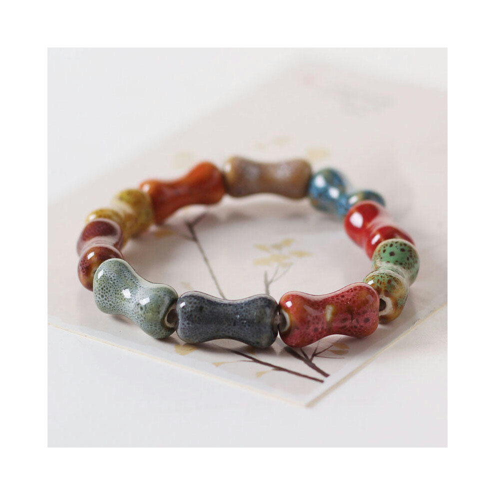 (Color bone SL0323) Wholesale Jingdezhen Ceramic Jewelry New Fashion Flower Glaze Bead Bracelet Multi -Color Leisure National Style Student Bracelet