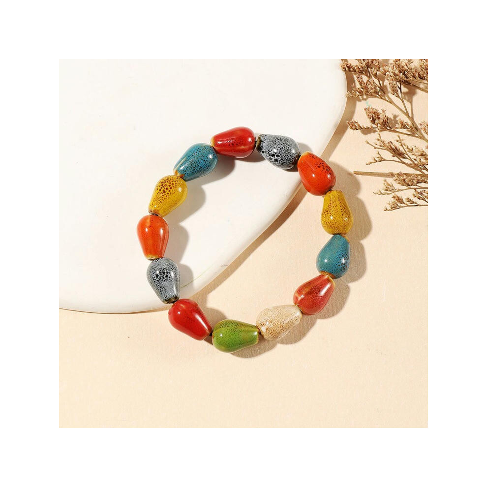 (Xiao####) Wholesale Jingdezhen Ceramic Jewelry New Fashion Flower Glaze Bead Bracelet Multi -Color Leisure National Style Student Bracelet