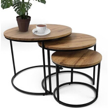 (Light Oak) Round Nesting Set of 3 for Living Room Balcony