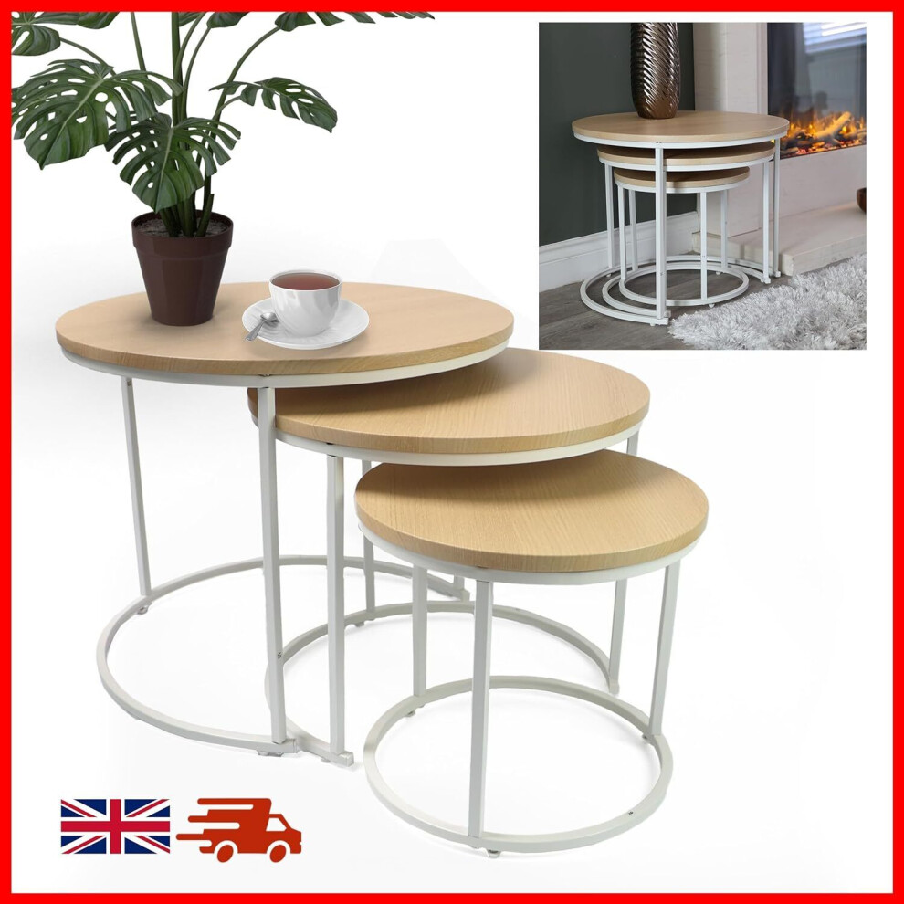 (White Oak) Round Nesting Set of 3 for Living Room Balcony