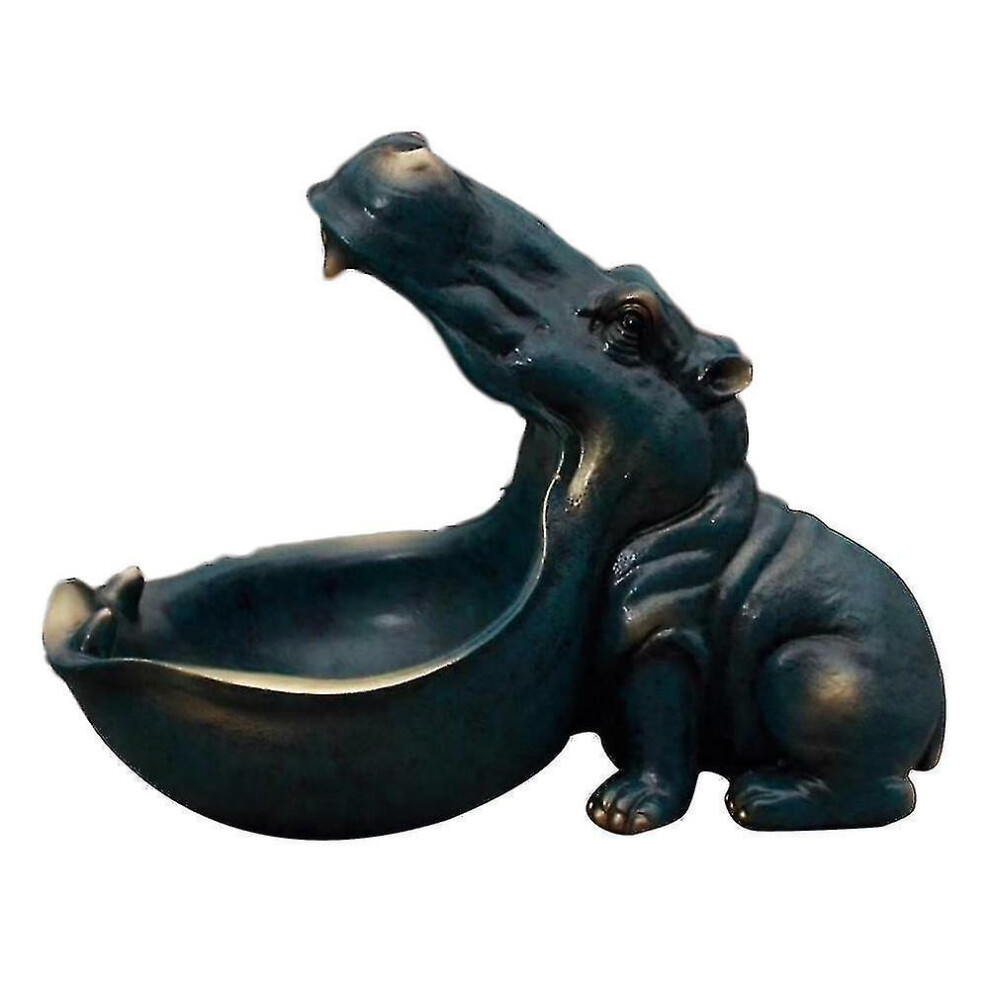 (Black) Big Mouth Hippo Storage Figurine Key Bowl Resin Hippo Candy Dish Home Decor Black
