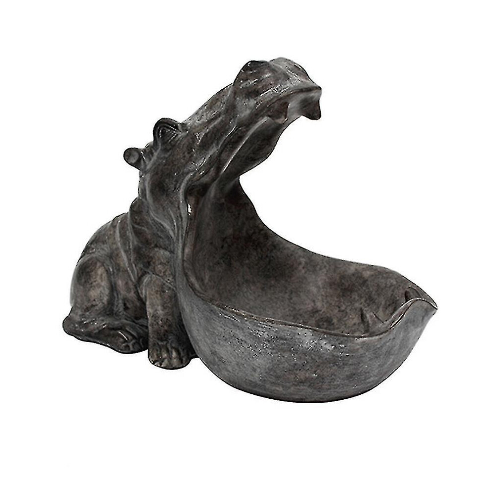 (Gray) Big Mouth Hippo Storage Figurine Key Bowl Resin Hippo Candy Dish Home Decor Gray