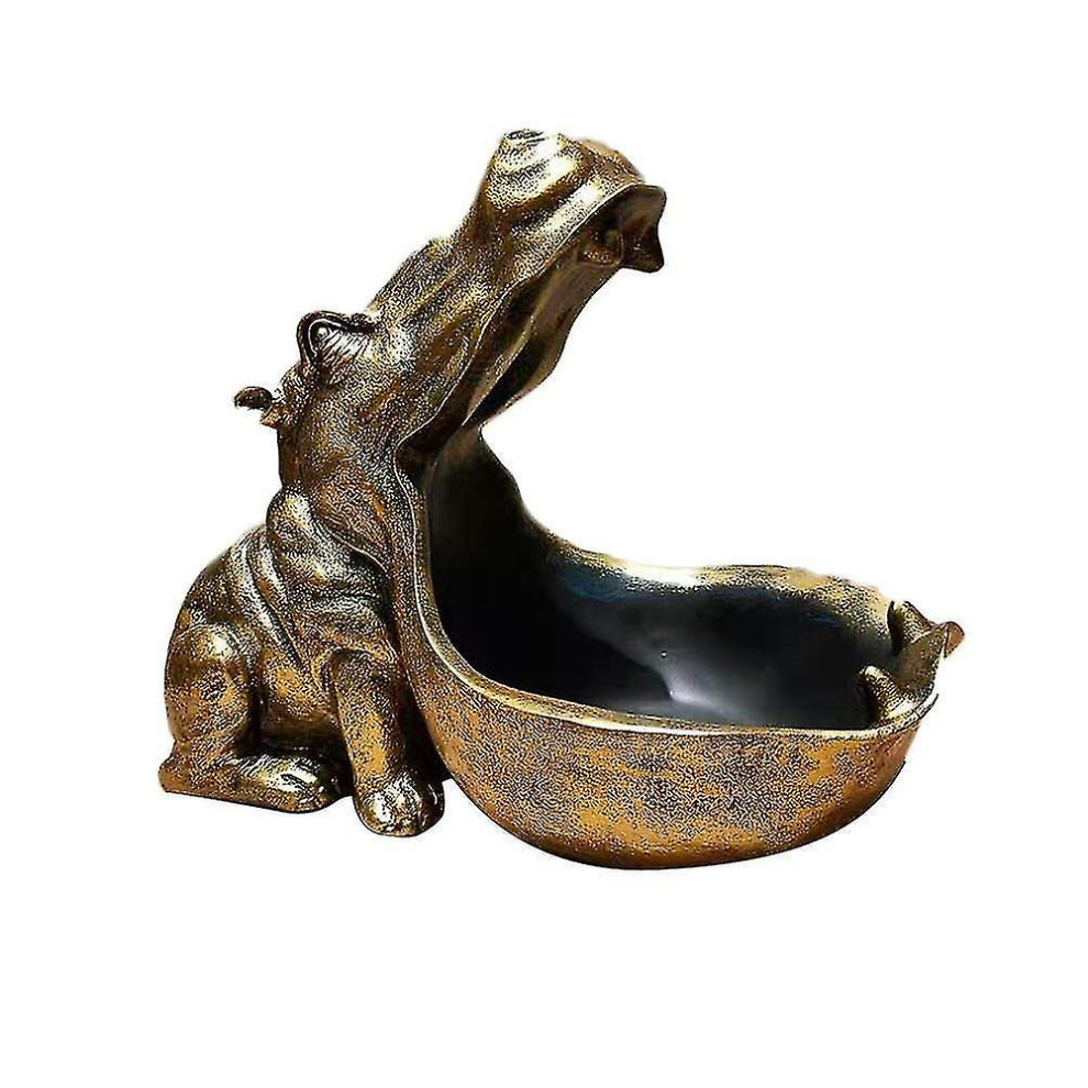 (Silver) Big Mouth Hippo Storage Figurine Key Bowl Resin Hippo Candy Dish Home Decor Silver