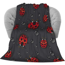 Ladybug Raindrop Fleece Throw Blanket Soft Flannel Blankets For Adults Kids Bed Throws Blanket For Couch Sofa Bed Office