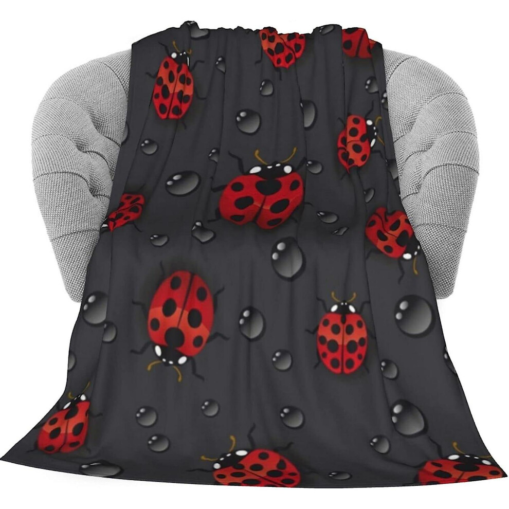 Ladybug Raindrop Fleece Throw Blanket Soft Flannel Blankets For Adults Kids Bed Throws Blanket For Couch Sofa Bed Office