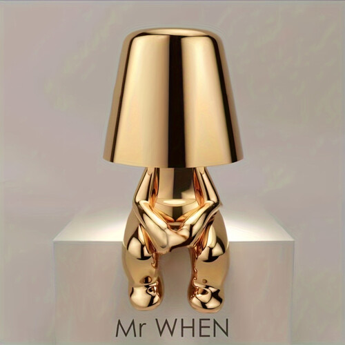 (MR.WHEN) Bedside Touch Control Table Lamp, Golden Decor Thinker Statue LED Table Lamp