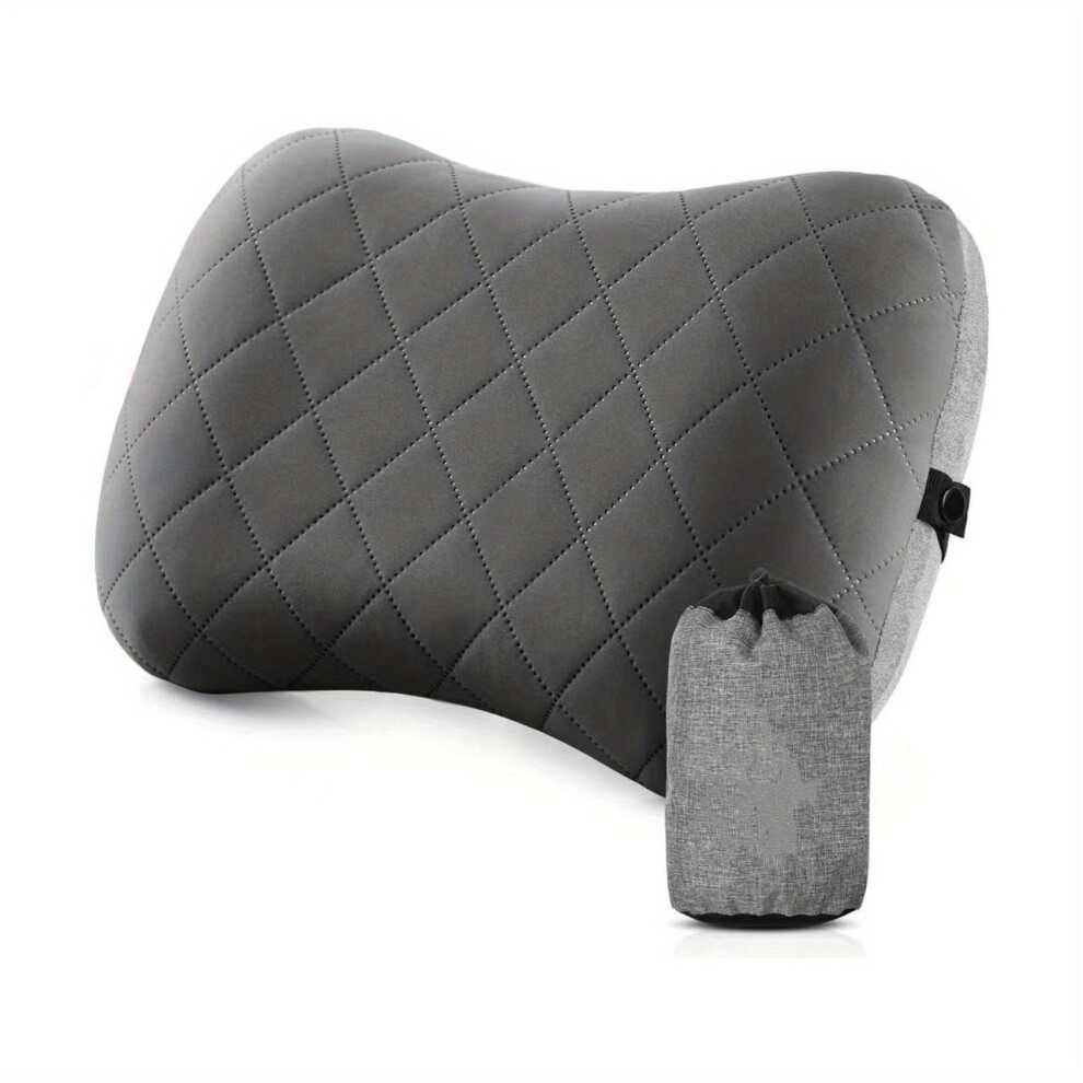 (grey) Ultralight Inflatable Camping Pillow with Removable Cover - Neck and Lumbar Support