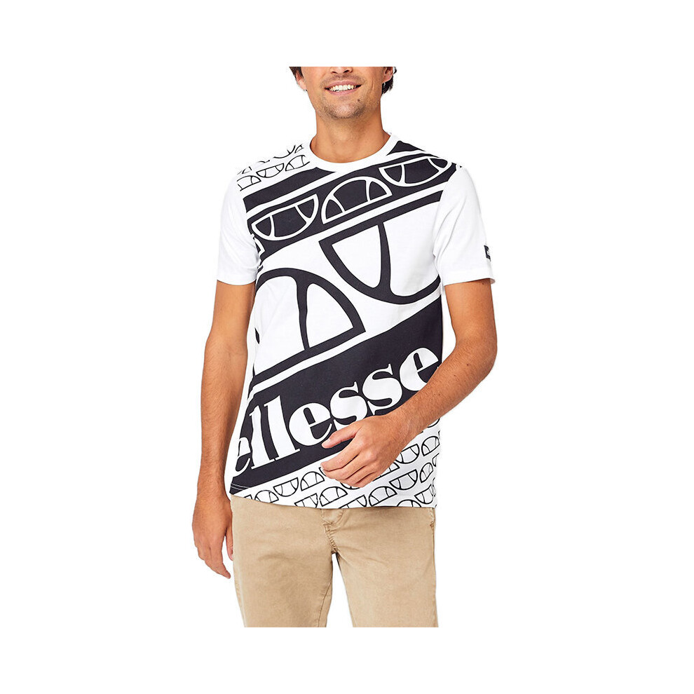 (White and Black, XS) ELLESSE Mens Printed T Shirts Cotton Summer Top