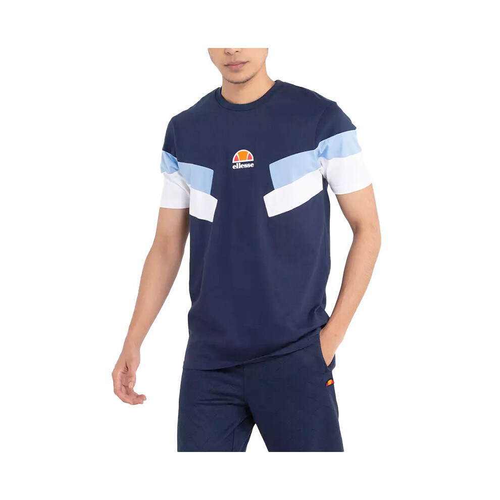 (Navy and Sky Blue, S) ELLESSE Mens Printed T Shirts Cotton Summer Top