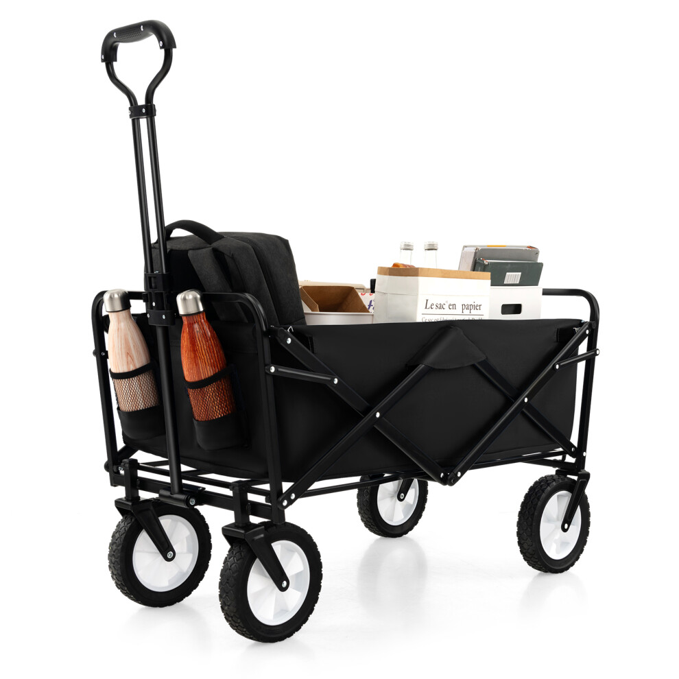 Folding Garden Cart Camping Wheelbarrow W/ Adjustable Handle & Drink Holder