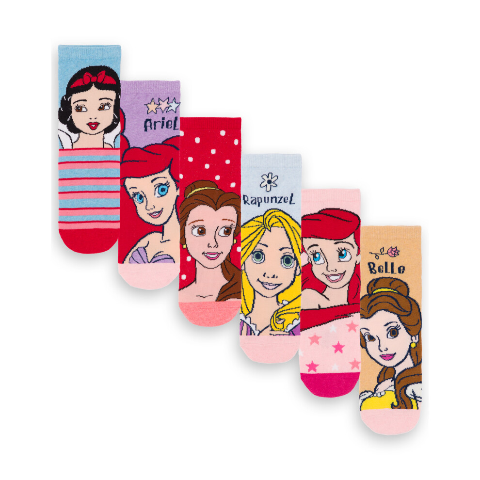 (13-2 UK) Disney Princess Calf Socks Set of 6 (Girls Multicoloured)