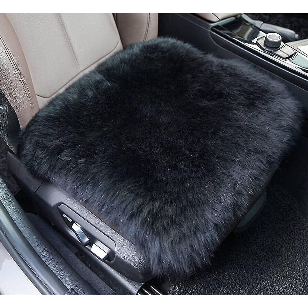 (Black) Sheepskin Car Front Seat Cover Pad Wool Seat Cushion Black 9033322561851
