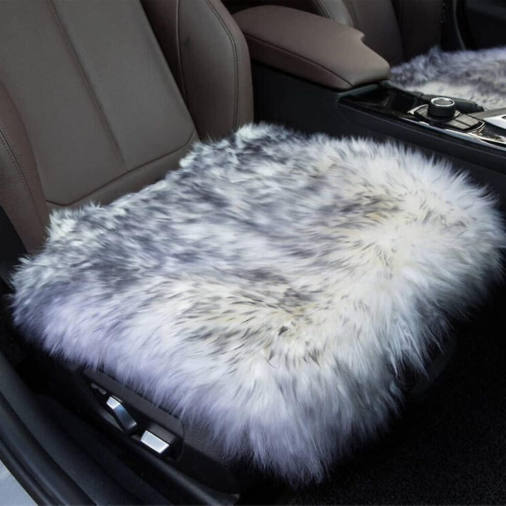 (-Gray) Sheepskin Car Front Seat Cover Pad Wool Seat Cushion White/Gray 9033322561899