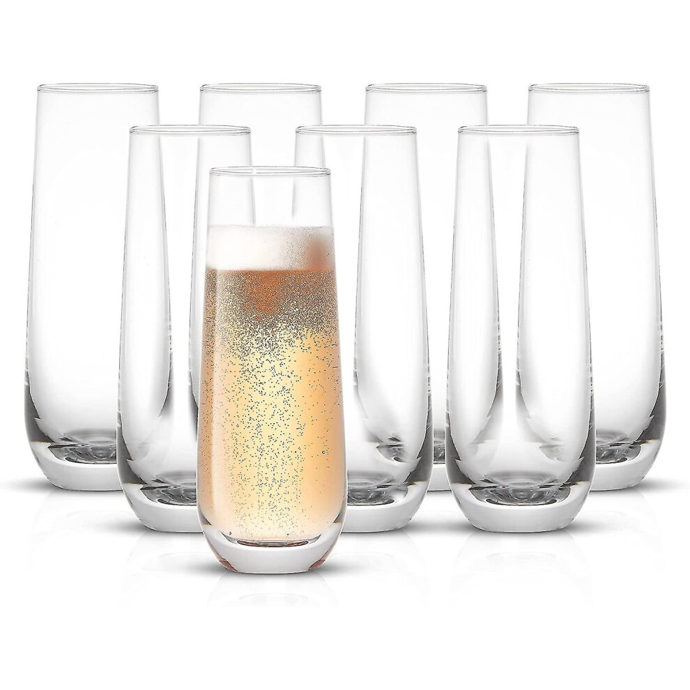 Milo Stemless Champagne Flutes Set Of 8 Crystal Glasses. 9.4oz Champagne Glasses. Prosecco Wine Flute, Mimosa Glasses Set, Cocktail Glass Set, Water G