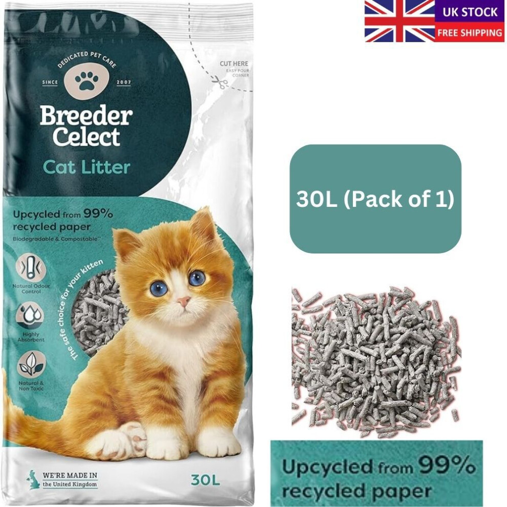 BreederCelect Recycled Paper Cat Litter, 30 L (Pack of 1)