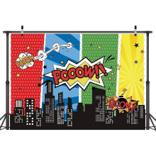 8x6ft Superhero Birthday Photo Backdrop Super Hero Photo Backdrop Cityscape Cartoon Backdrops Superhero Party Supplies Decorations Superheroes Wall De