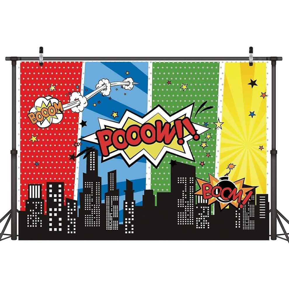 8x6ft Superhero Birthday Photo Backdrop Super Hero Photo Backdrop Cityscape Cartoon Backdrops Superhero Party Supplies Decorations Superheroes Wall De
