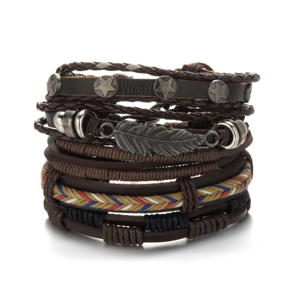 Leather handwoven hip hop punk men's bracelet diy set series