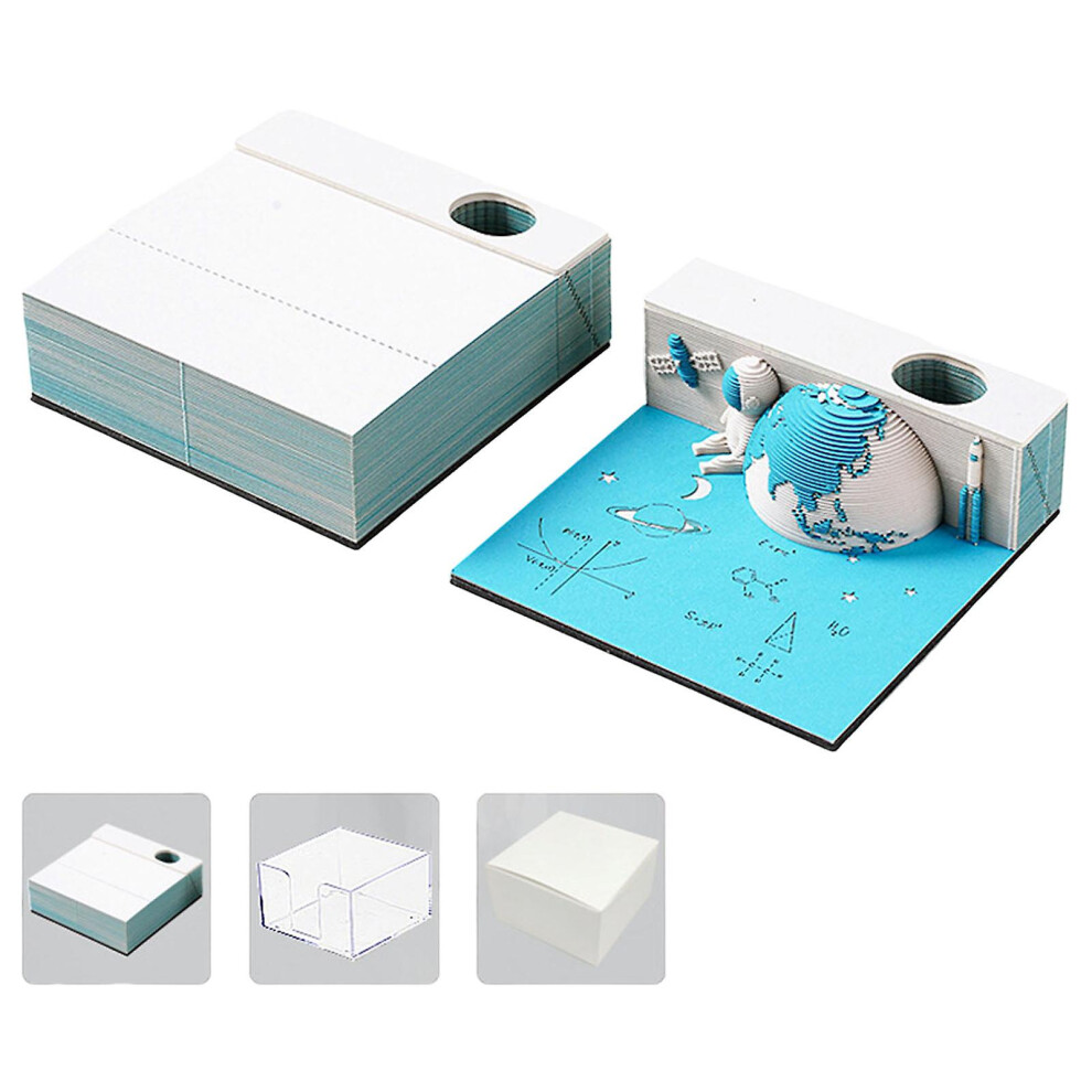 (Blue) 2024 3d Calendar Memo Pad Paper Carving Sticky Calendar For Children\'s Room Decoration