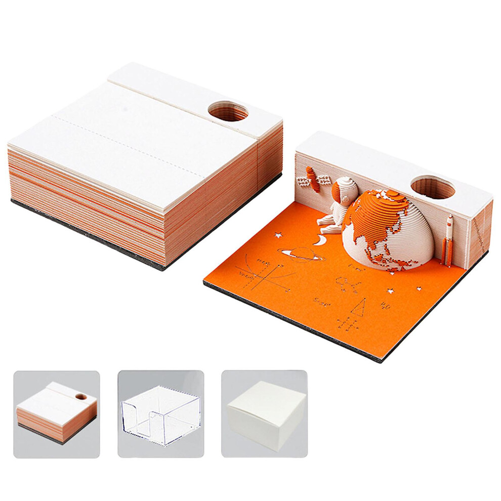 (Orange) 2024 3d Calendar Memo Pad Paper Carving Sticky Calendar For Children\'s Room Decoration