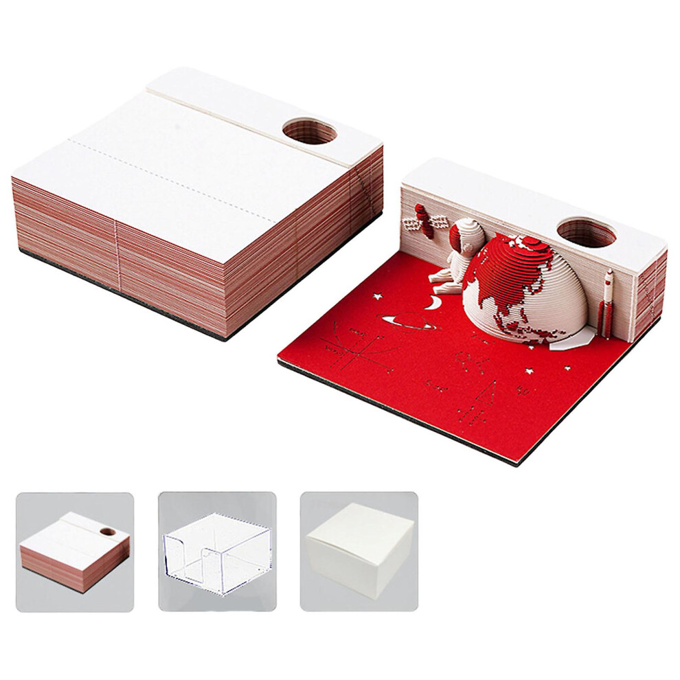 (Red) 2024 3d Calendar Memo Pad Paper Carving Sticky Calendar For Children\'s Room Decoration