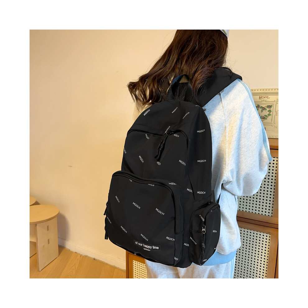 (Black) Trendy Letter Print Design Neutral Backpack For School And Travel Backpacks