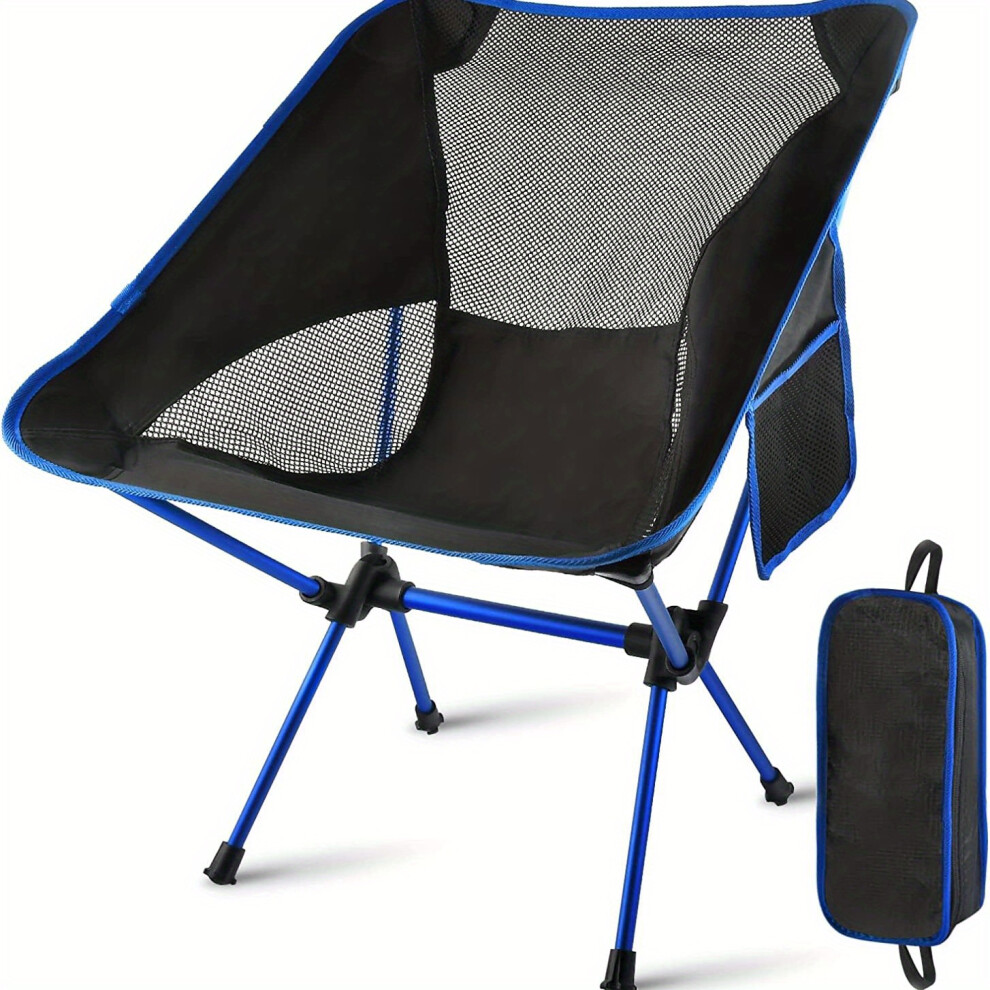 (Sapphire) Lightweight Folding Camping Chair with Side Pocket and Carry Bag