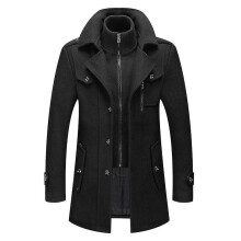 (black, M170) Autumn And Winter Men's Woolen Coat Business Double Collar Woolen Coat For Men Kb