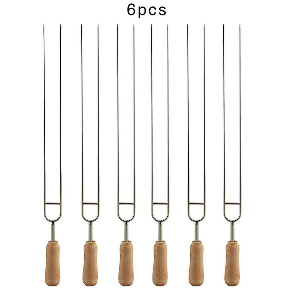6pcs Stainless Steel U-shaped Barbecue Brazing Fork Needle Grilling Skewers Double Prong Bbq Tools