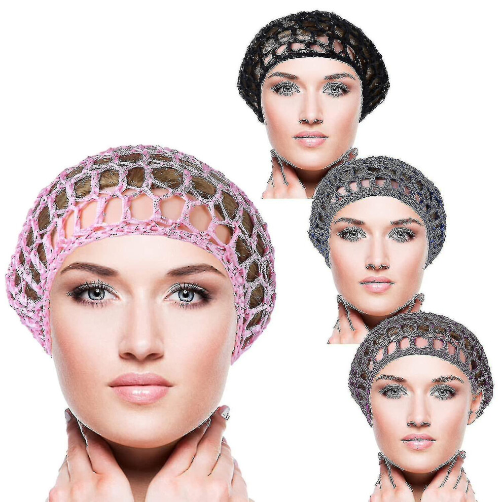 4pcs Mesh Crochet Hair Net Cap, Soft Cover Hairnet Snood Ornament For Sleeping, Hair Accessories For Women (black, Blue, Pink, Purple)