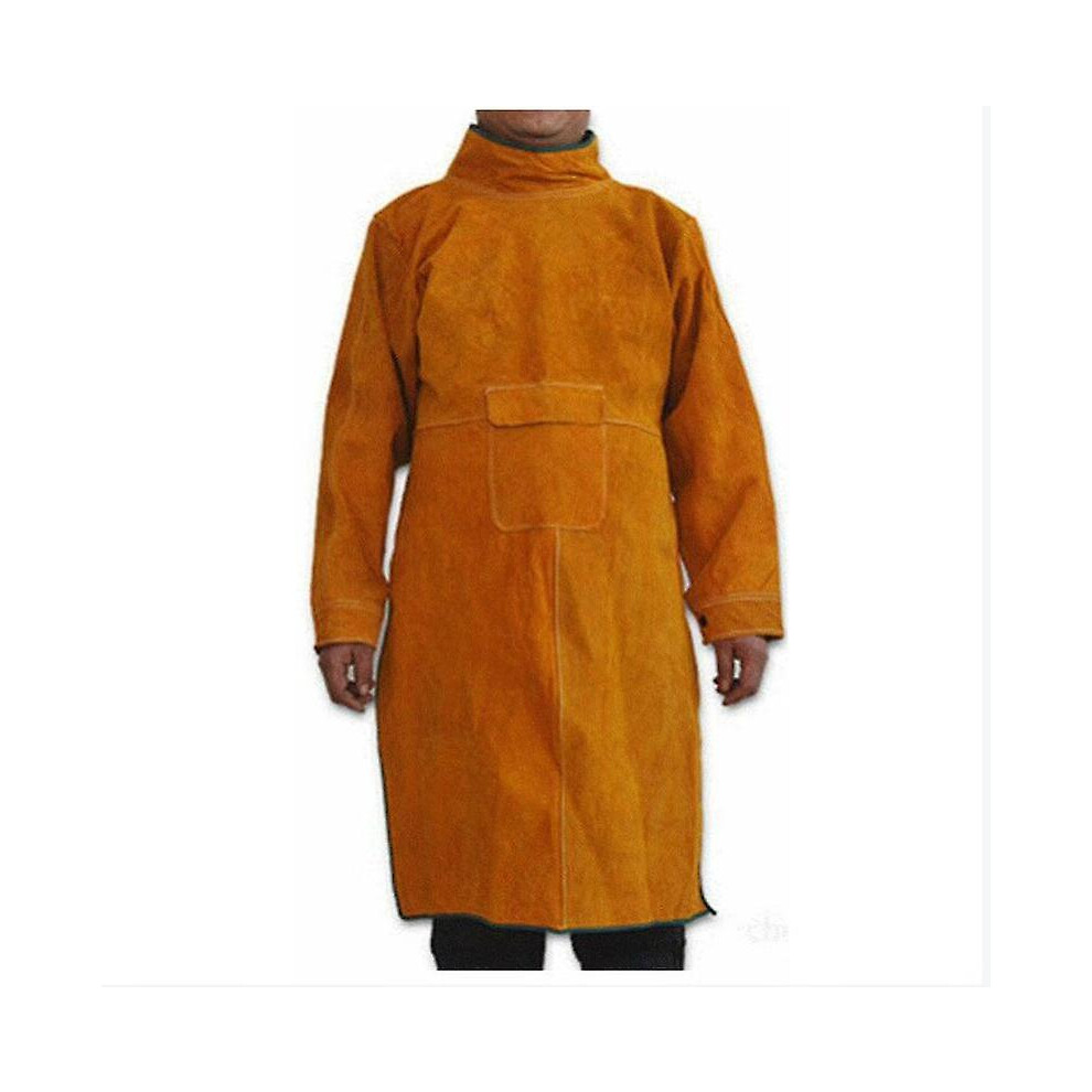 Welder Cowhide Apron For Men And Women, With Sleeves And Collar, Heavy Duty Worker Workshop Work Protection Apron, Spark-proof Heat Resistant 41x21in