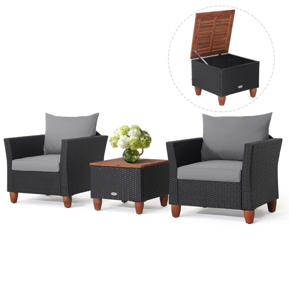 3PCS Patio Rattan Furniture Set Sectional Sofa Conversation Set (Grey)