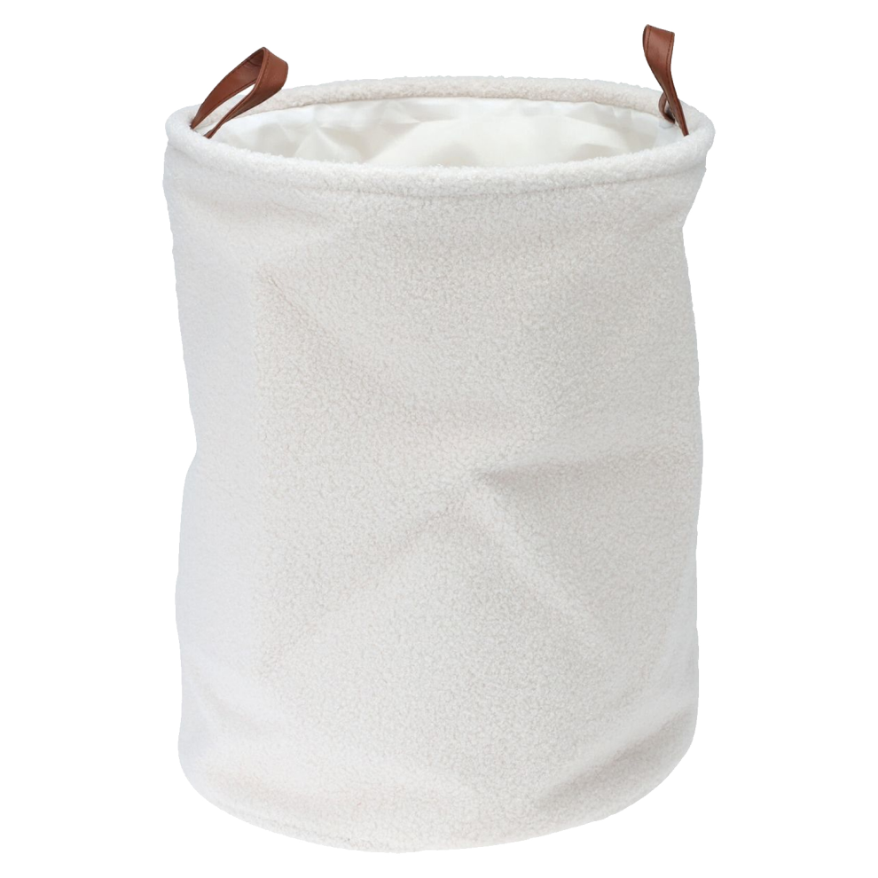 (Cream) Teddy Boucle Storage Basket Hamper Home Laundry Clothes Organiser Beige Handles