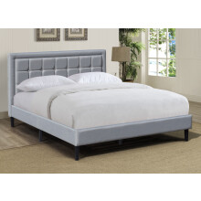 (Light Grey, 4ft6 Double) Buttoned Headboard Grey, Blue, Stone Fabric Bed Frame