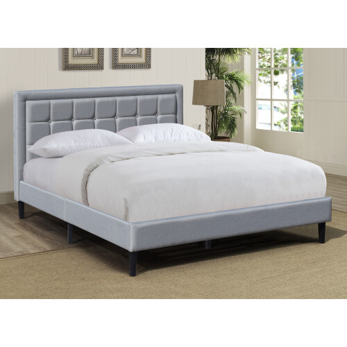 Comfy Living (Light Grey, 4ft6 Double) Buttoned Headboard Grey, Blue, Stone Fabric Bed Frame