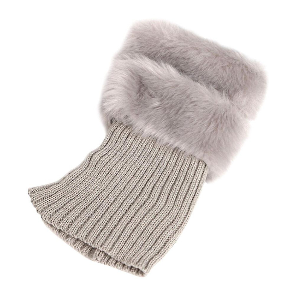 (Light Grey) Women Leg Warmers Fur Trim Boot Cuff Cover Female Fur Boots Anklets Warm Socks Set Christmas Fur Feet Set Short Wool Shoes Set Breathable-image-OPC-PDSHCZM-NEW