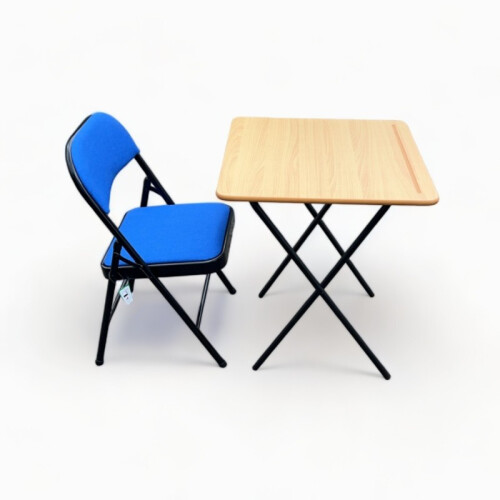Folding Exam Table with Blue Fabric Chair Set 1