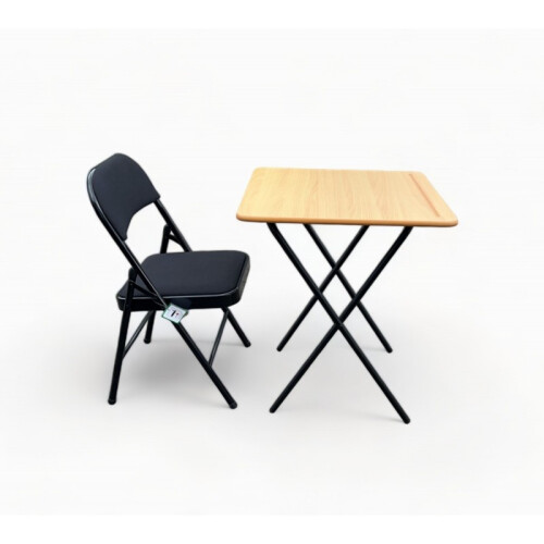 Folding Exam Table with Black Fabric Chair Set 1