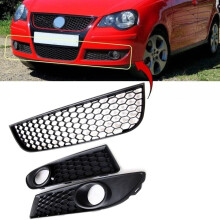 VW Polo Gti 2005-2009 Front Bumper Lower Grille & Pair Fog Grilles Honeycomb