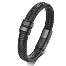 Men's Woven Leather Rope Bracelet - Toroidal Geometric Form, Moulding-Inspired Design, Ideal Gift