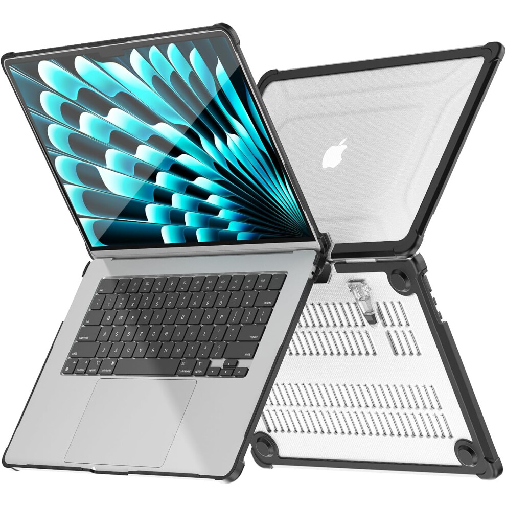 [BallisticWrap] Protective Snap-On Tough Hard Shell Cover with Kick Stand Shockproof Case for MacBook Air 15 inch 2024 / 2023