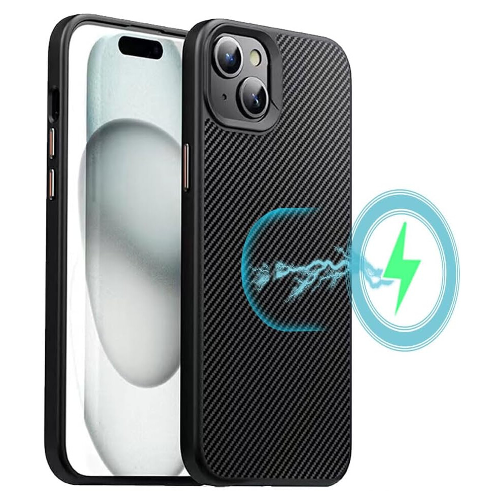 [Carbon Fibre Detail] Shockproof, Anti-Scratch, Slim Hybrid Gel Bumper Case with Hard Back Compatible with MagSafe Cover for iPhone 15 6.1"